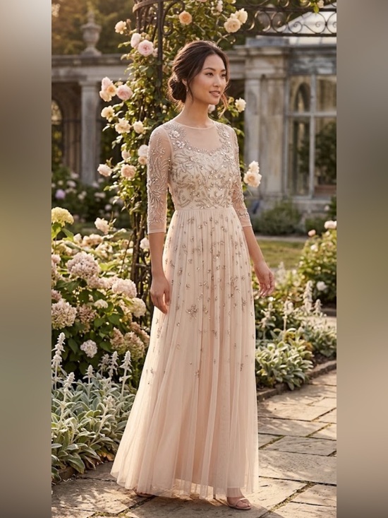 Aidan Mattox Dresses & Skirts - Aidan Mattox beaded sweetheart, neckline, 3/4 sleeve long gown